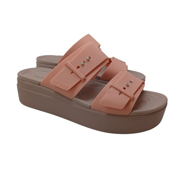 Crocs Shoes Lite Ride Brooklyn Buckle Platform Wedge Sandals Pink Latte Womens 9 - Picture 1 of 13